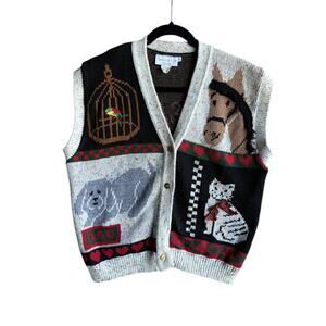 Sweater Loft Women's Vintage Novelty Horse Cat Dog Bird Animal Knit Vest SMALL